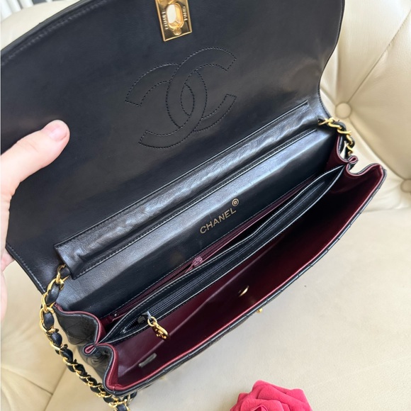 SOLD - 💎 AUTH Chanel Vintage Classic Single Flap Bag Quilted Lambskin Large - Picture 10 of 15